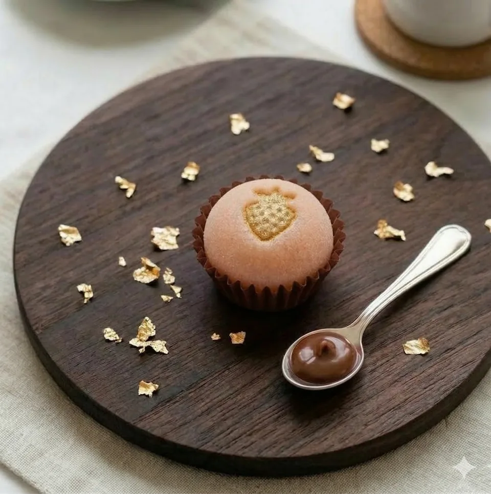 Morango — Brigadeiro feito com Nesquik e geleia artesanal preparada com morangos frescos.